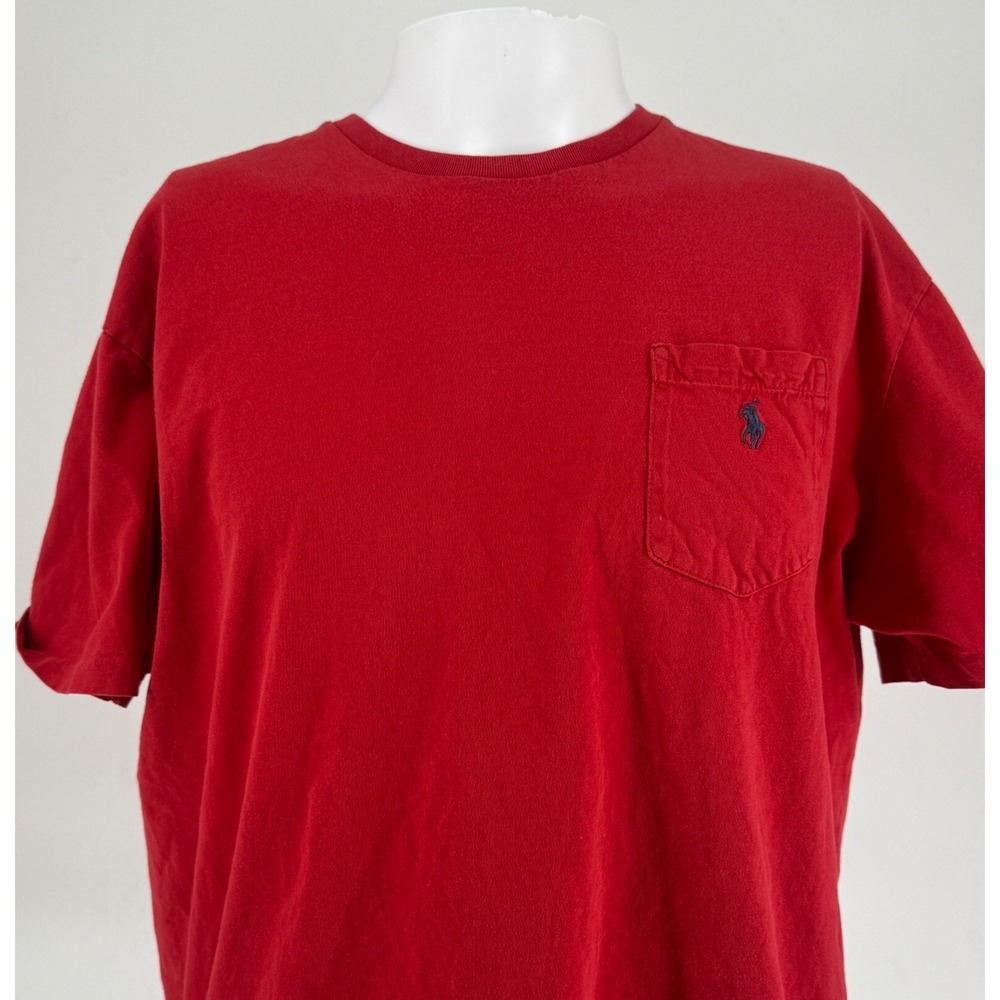 90Polo Ralph Lauren Mens Red Short Sleeve Pocket T-Shirt Cotton Pony Logo Large